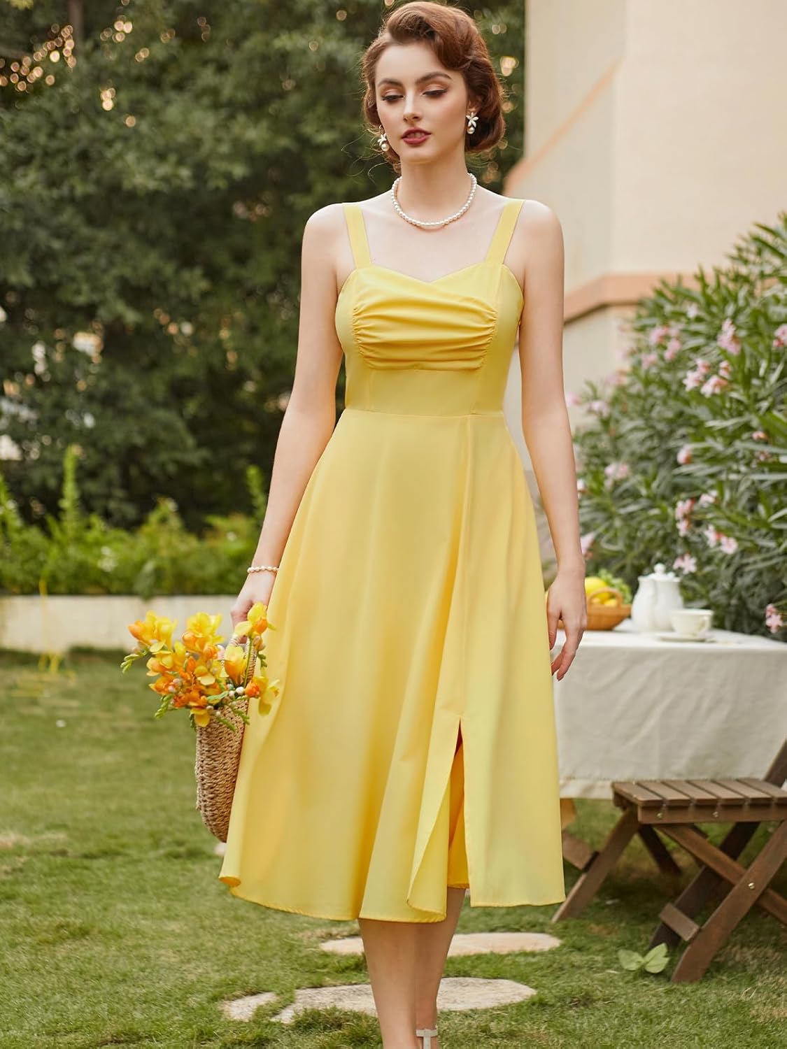 Belle Poque Women's Vintage 1950s Dress 2026 Summer Sleeveless Flowy Ruched Midi Tea Party Wedding Guest Cocktail Dress - Image 2