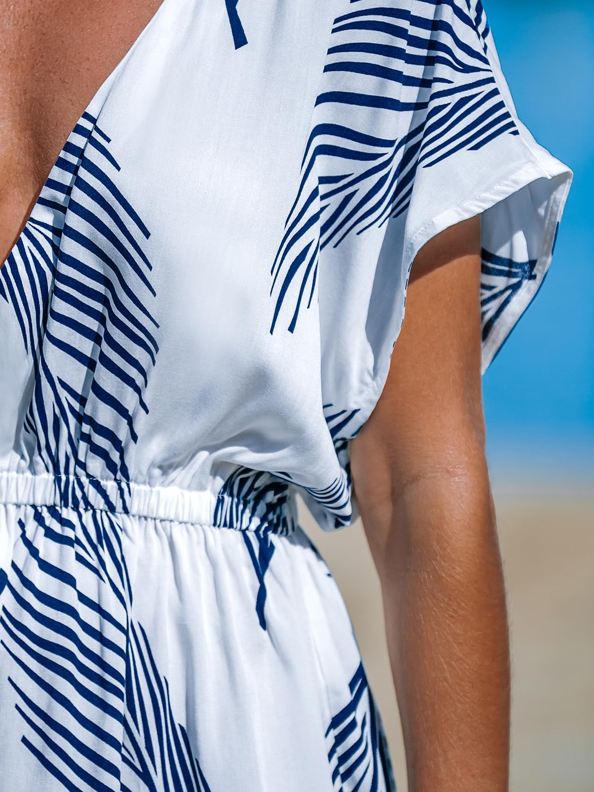CUPSHE Vestido, cuello en V, cintura elástica, juego de tapa de manga corta, vestido de longitud media. para Mujer