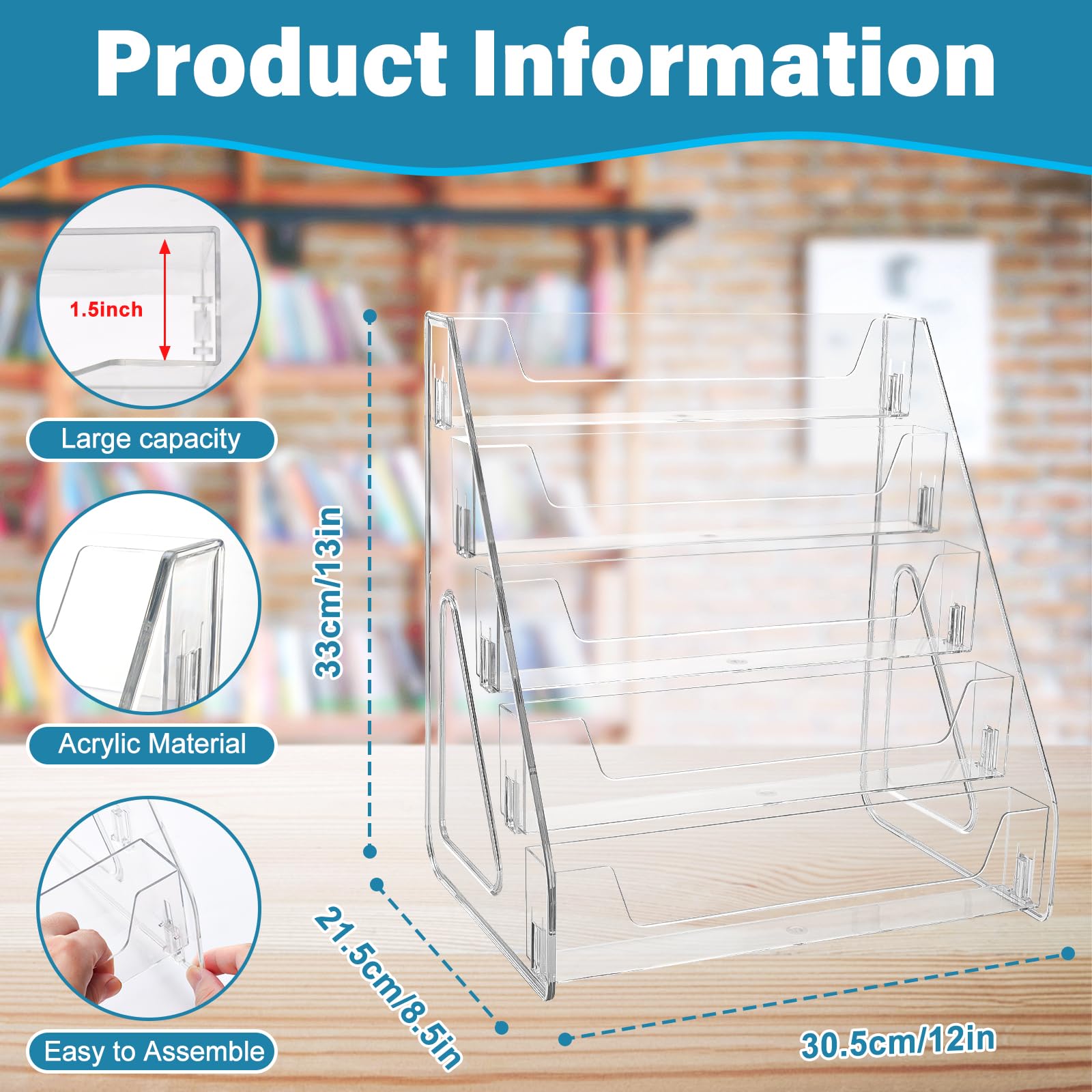 Greeting Card Display Stand 5 Tier Acrylic Greeting Card Rack Clear Postercard Holder Tiered Display Stand Brochure Holder Stand Magazine Organizer Rack Sticker Organizer for 5x7 4x6 Cards Menus Photo - Image 3