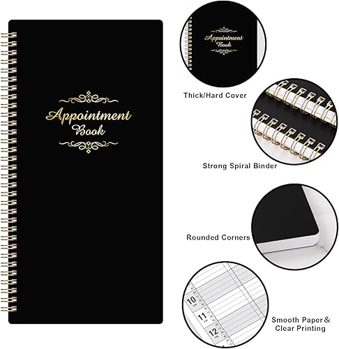 Miniatura 5 de Libro de citas de salón – Incrementos de 15 minutos, 3 Cols, 200 páginas, 6.1 x 11.54 pulgadas, 6 AM - 9 PM, planificador diario y por hora sin