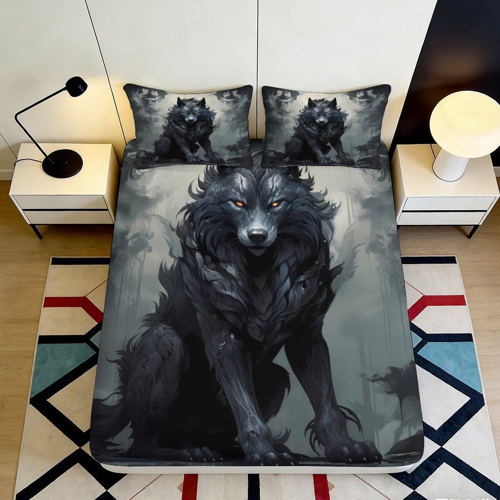 Pnayamiorkfel Style-4 3D Printed Dark Wolf Fitted Sheet Microfiber Bedroom Decor Animal Forest Mattress Cover For Home Dorm 90X200x25cm
