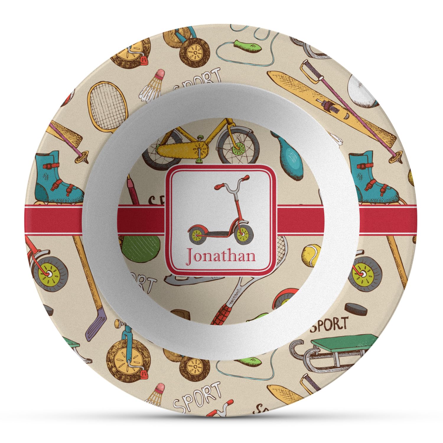 Personalized Vintage Sports Plastic Bowl - Microwave Safe - Composite Polymer