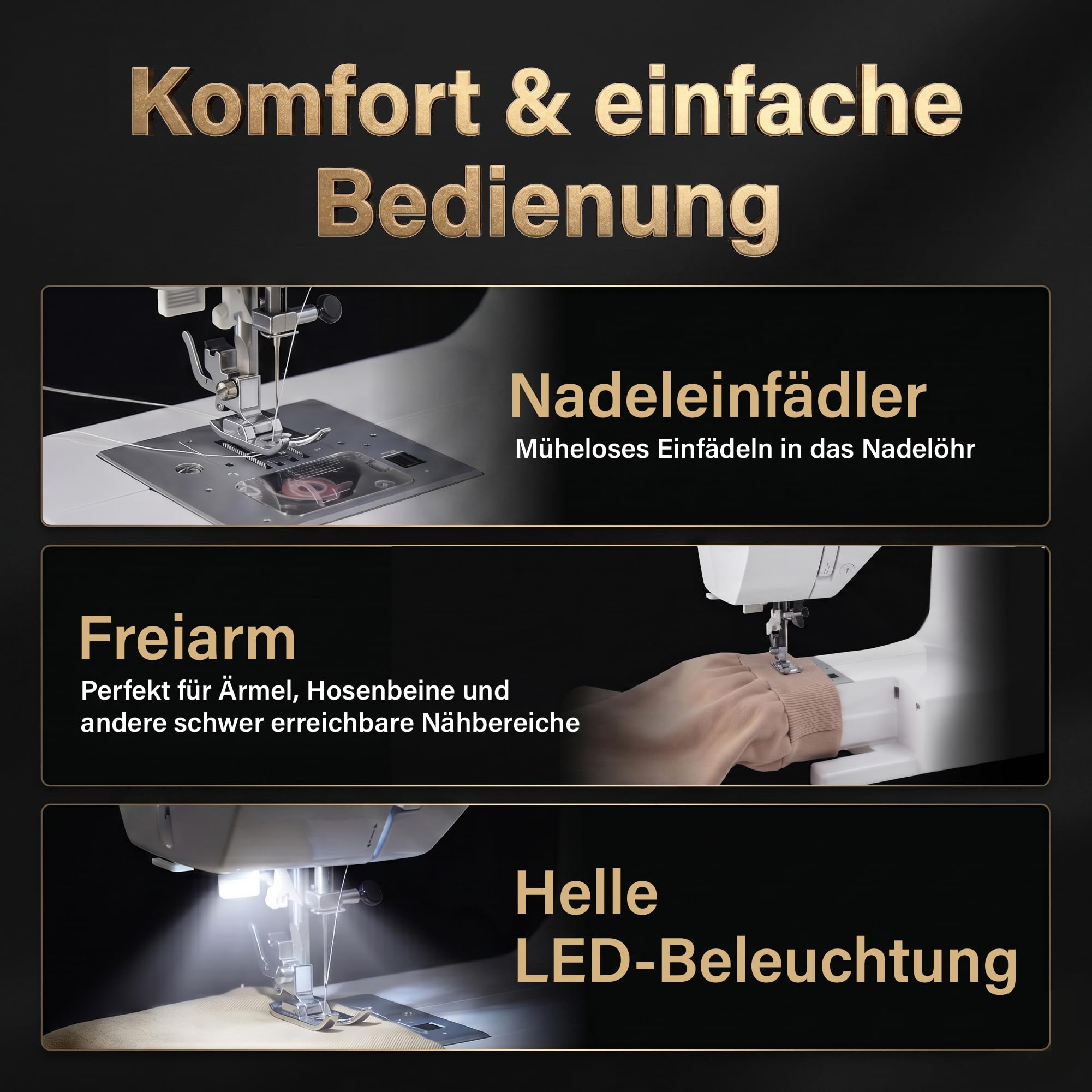 ROLD S300 Computer Nähmaschine mit Anschiebetisch | 190 Nähstiche zum Nähen aller Arten von Stoffen.