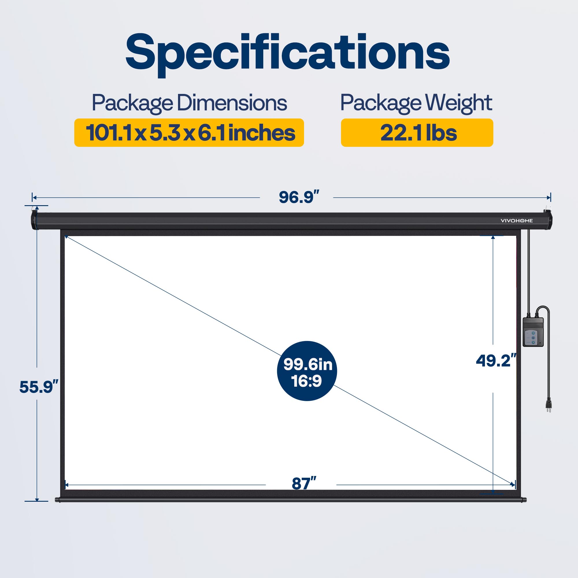 VIVOHOME Motorized Projector Screen with Remote, 16:9 84 Inch Auto Electric Projection Screen, HD 4K Movie Screen for Home Theater, Cinema, Office (73 x 41 White)