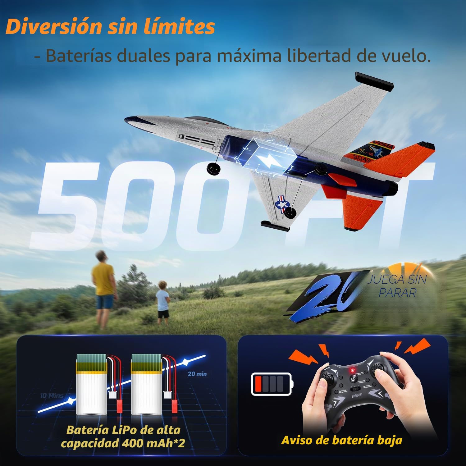 DEERC F16 Style Avión Teledirigido(X-62A Vista), RC Avión de 4 Canales, Jet de Control Remoto con estabilizador giroscópico de 6 Ejes, EPP RTF, Planeador de Hobby, fácil de Volar, Adultos y niños