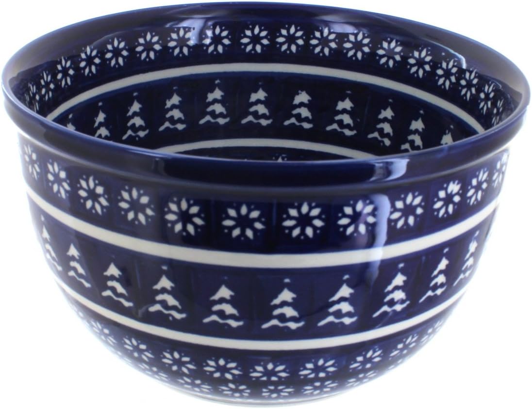 Blue Rose Polish Pottery - Green Seaside Swirl Medium Mixing Bowl - 8 Cup Capacity - Polish Pottery Ceramic Bowl for Baking, Mixing & Serving