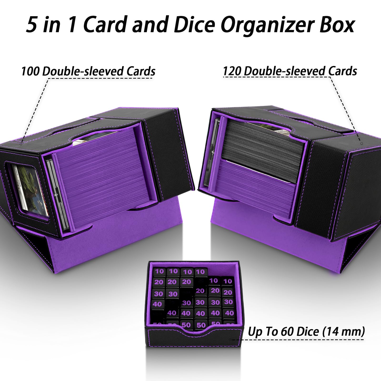MTG - Caja de mazo, bandeja de dados y torre 2 en 1 MTG Commander para más de 120 tarjetas de una sola manga, caja de cubierta de cuero con cierre magnético para tarjetas y base para TCG, CCG,