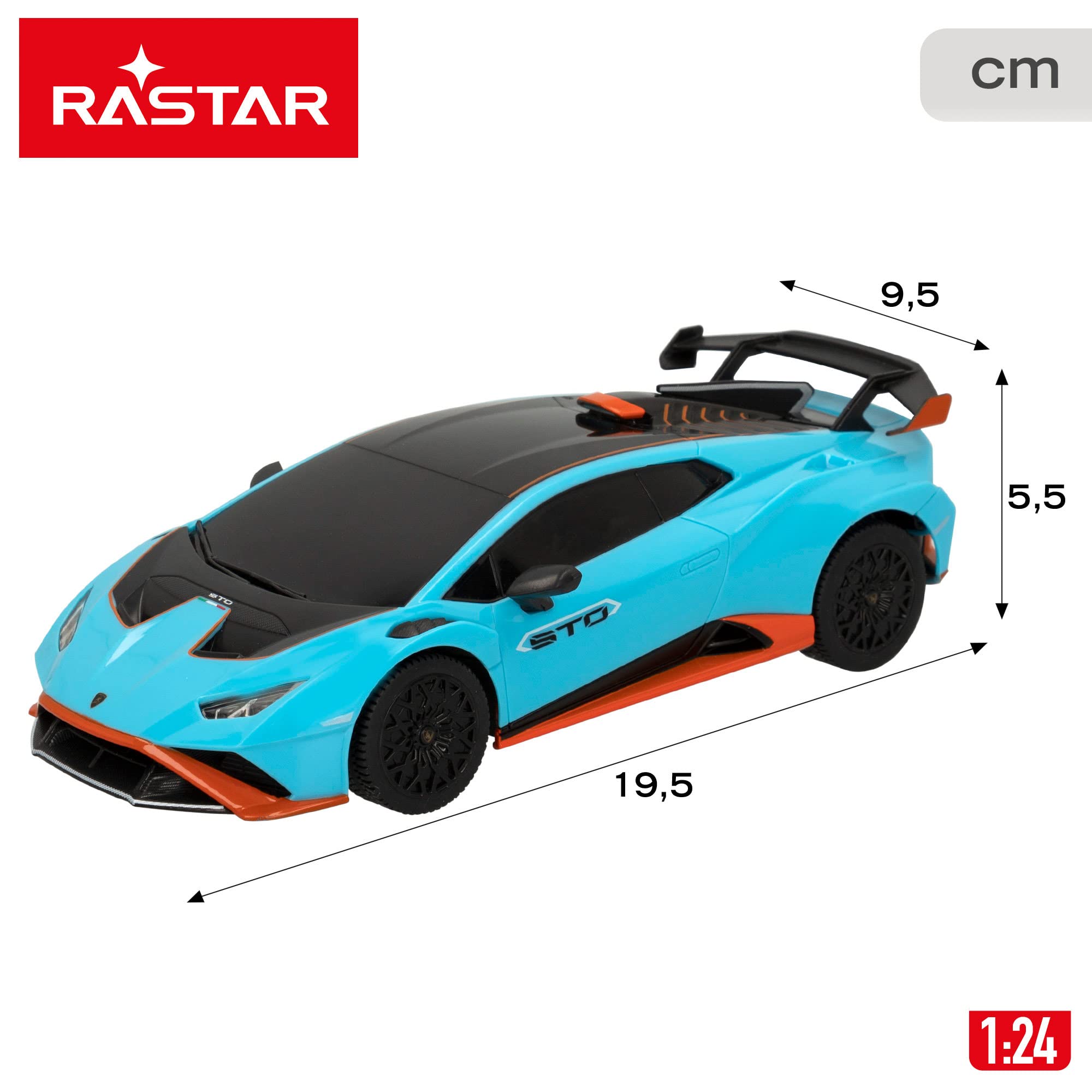 ColorBaby - Coche teledirigido Lamborghini Huracán STO, radiocontrol, Azul con Negro Escala 1:24, para niños y para Adultos, Juguetes para niños teledirigidos (46987)