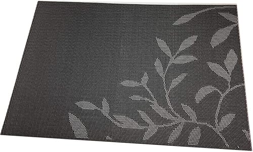 Miniatura 6 de Juego de 6 manteles individuales de PVC, juego de 6 manteles individuales de vinilo tejido de PVC, color natural (6 piezas, hojas negras)