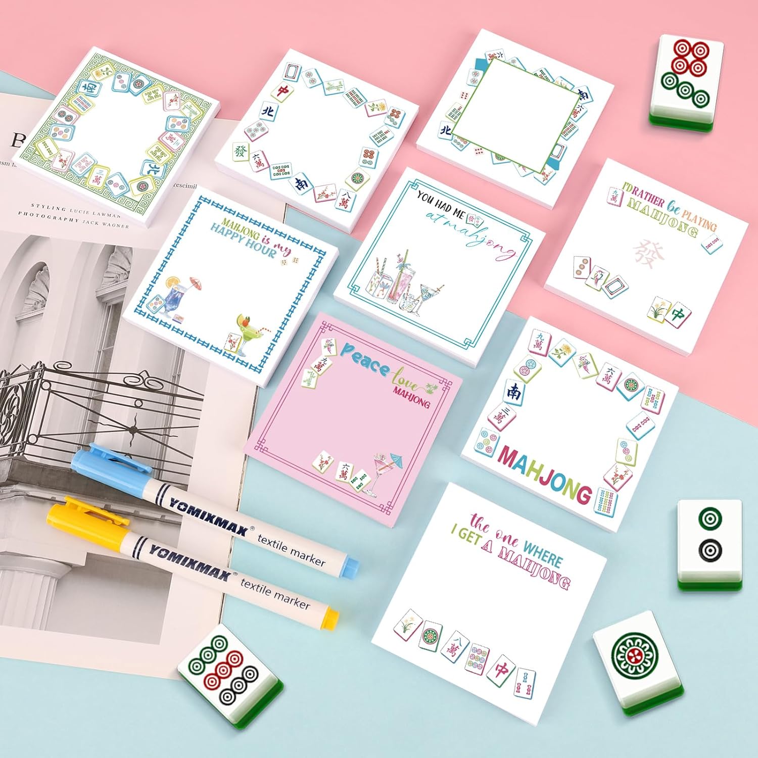 ZCPTZ 9 Pcs Mahjong Style Notepads 3" x 3" Self-Adhesive Mah Jong Note Pads Memo for Home School Office Supplies Mahjong Lovers Gifts - 450 Sheets Reusable Mahjong Sticky Notes - Image 5