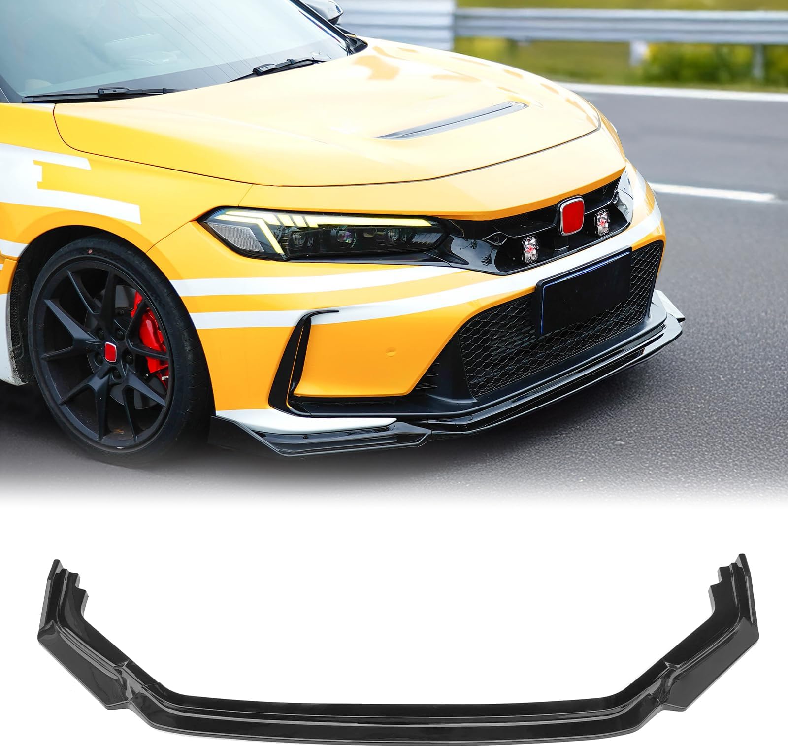 FREEMOTOR802 Front Bumper Lip Splitter Fits 2023-2025 Honda Civic FL5 Type R Hatchback AK Style Gloss Black ABS 3PCS Air Dam Chin Spoiler Underbody Front Lip Spoiler Lower Guard Protector