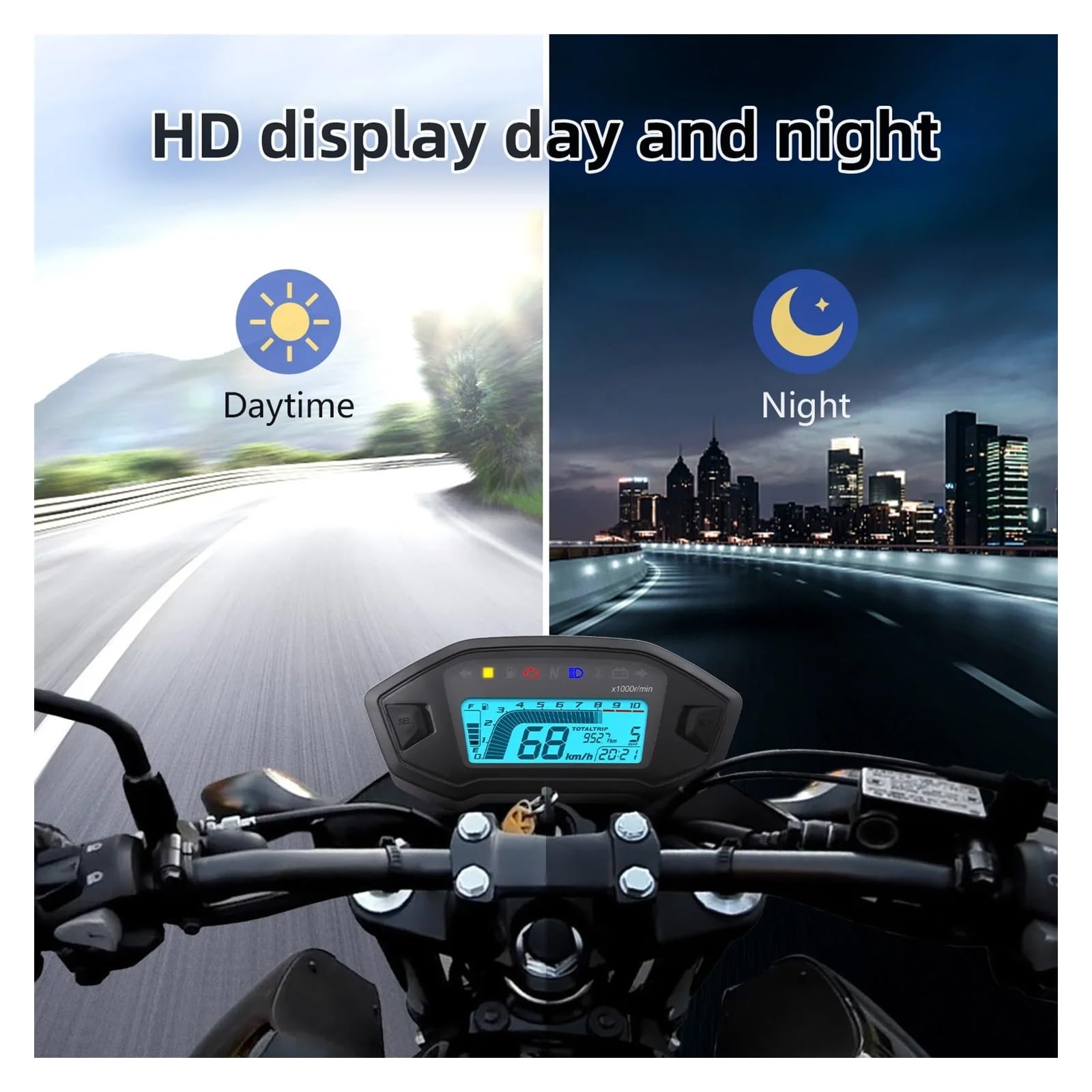 Moto Odómetro Tacómetro Velocímetro Digital Universal para Motocicleta, Medidor De Panel, Tacómetro, Odómetro, Nivel Combustible, Temperatura del Agua para 2,4 Cilindros
