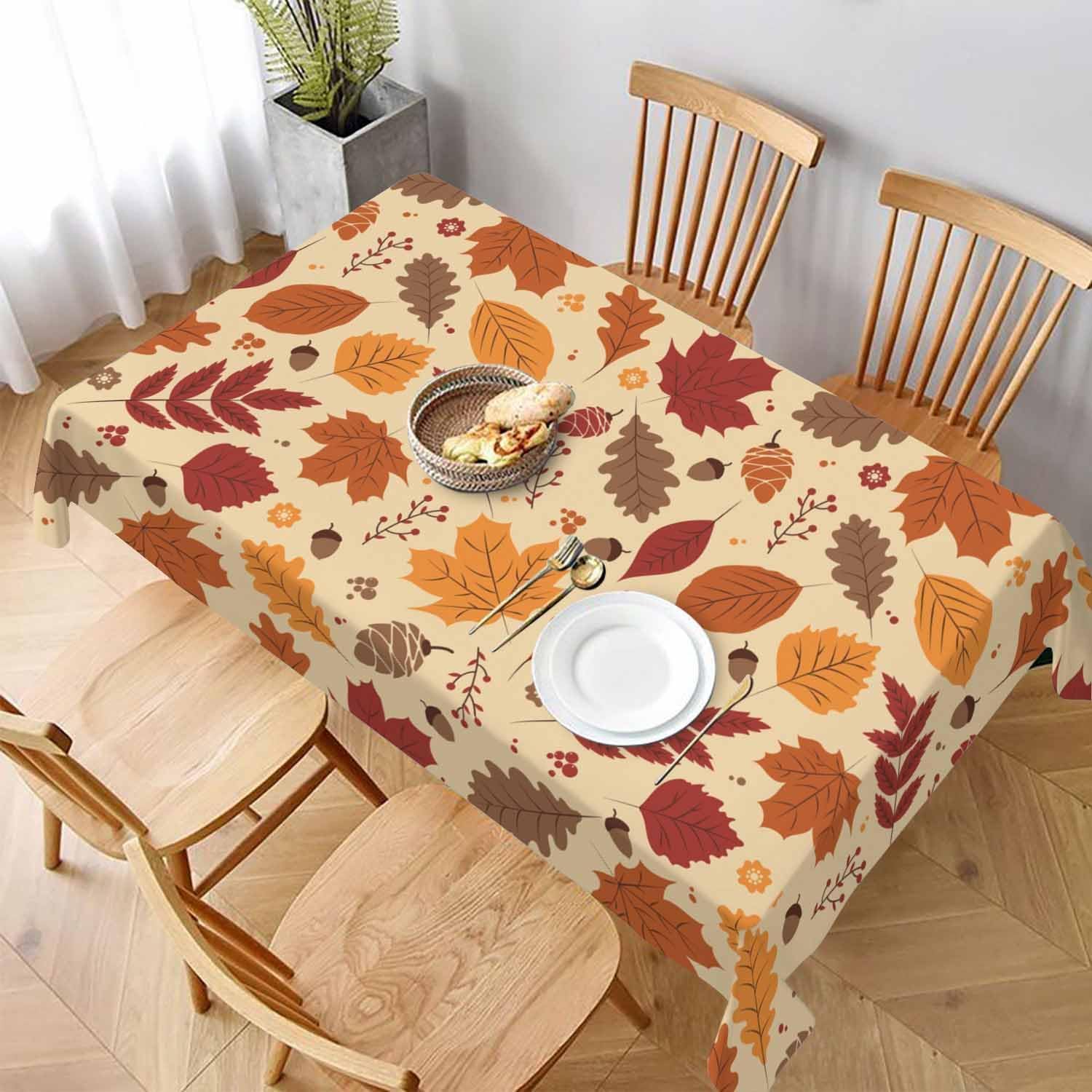 Small Square Tablecloth Leaves Table Cloth Cover 150x150 cm Autumn Plants Wipe Clean Polyester Fabric, 3D Table Protector for Kitchen Dining Party 59x59 in a-3524