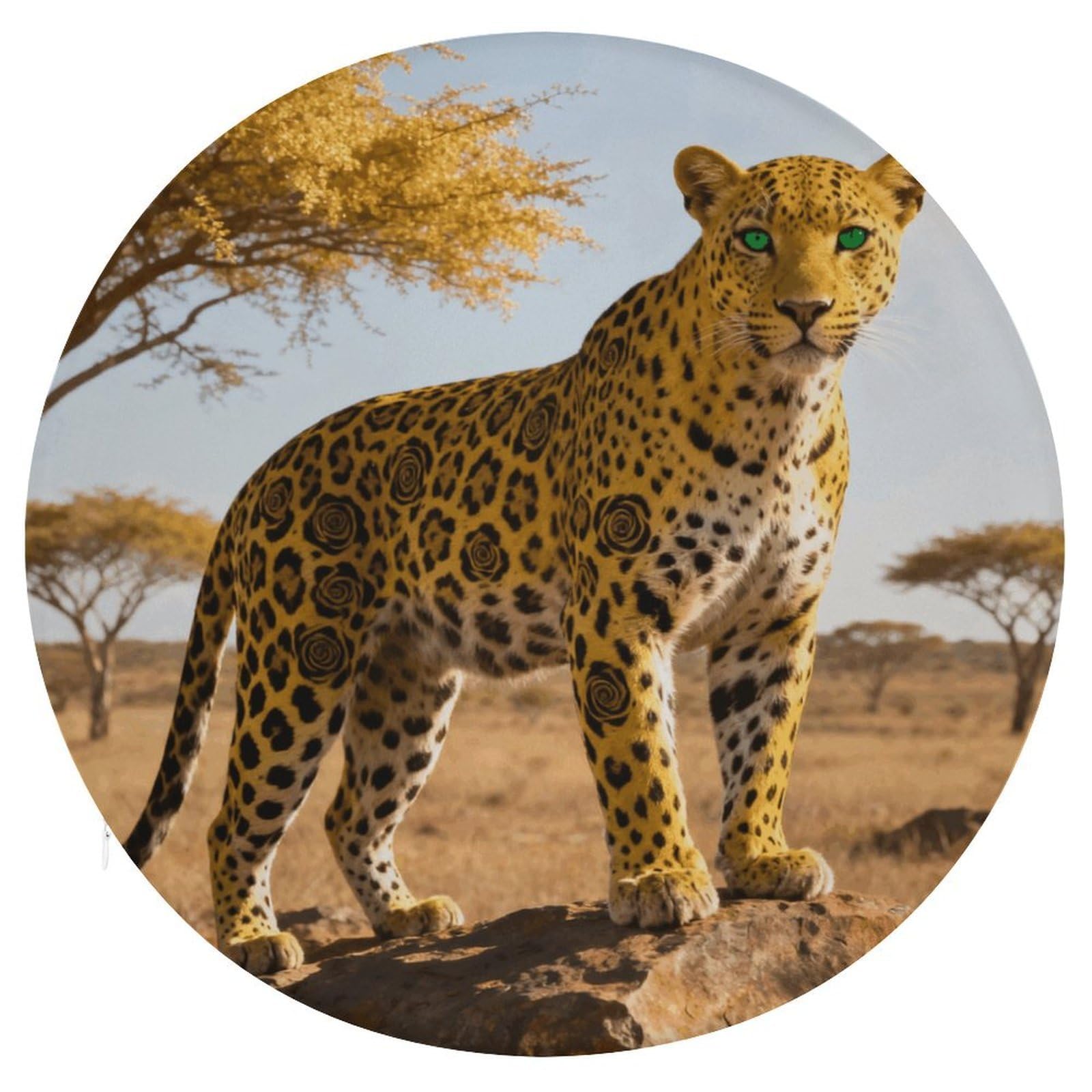 LZQPOEAS Leopard Round Chair Cushion 15 Inch, Detachable Memory Foam Seat Cushion,Circle Stool Cushion, Soft Round Chair Pad with Removable Cover