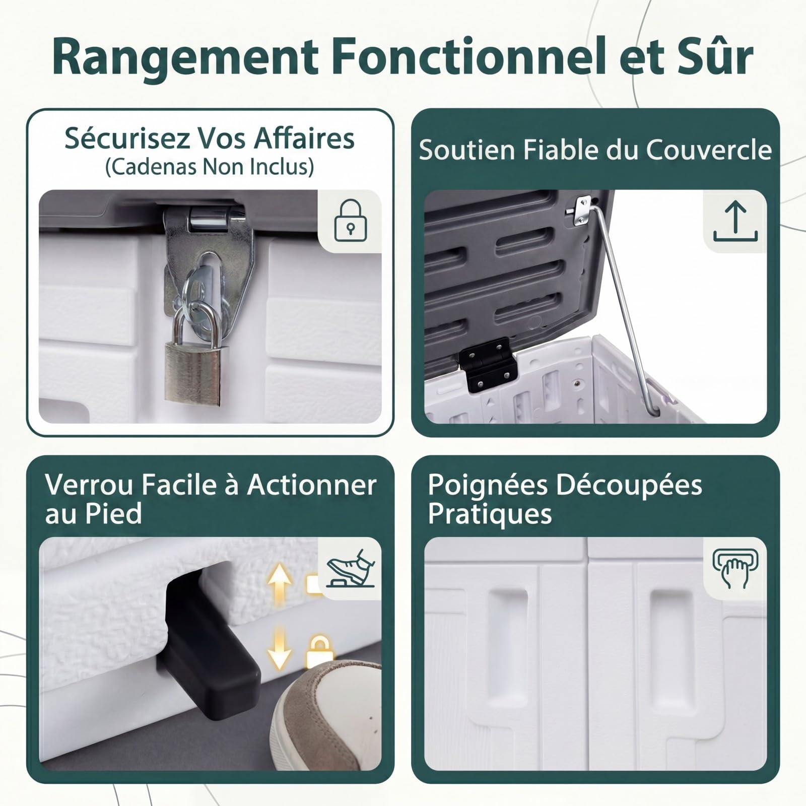 GYMAX Coffre de Rangement de Jardin Imperméable HDPE, 2 Étagères, Couvercle Relevable Verrouillable, Armoire Extérieure, 118 x 63 x 94 cm