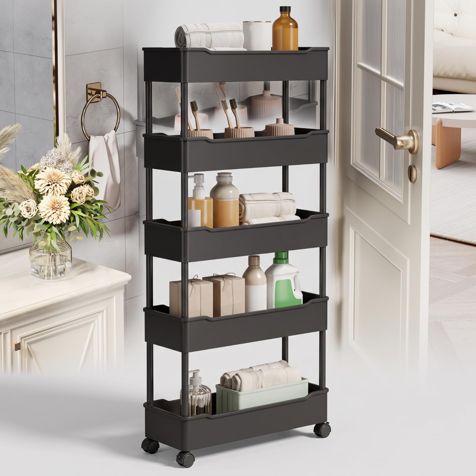 Armadietto con Ruote Scorrevole Scaffale con Ruote, Visibile, Scaffale Ripiani, per, Bianco, 20CM