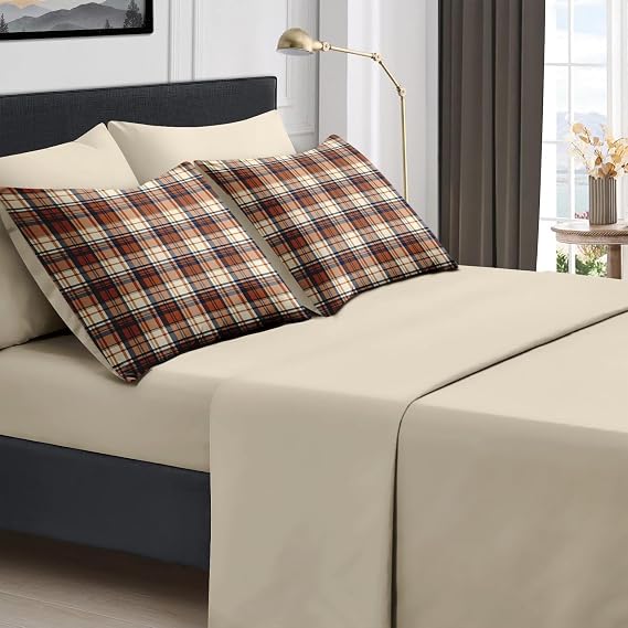 Twin Comforter Set with Sheets, 5 Pieces Tartan Fall Bedding