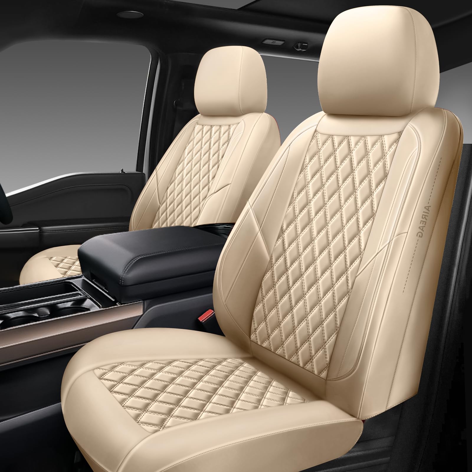 Premium Leather Car Seat Covers Front Pair,Universal Fit for  Cars,Trucks&SUVs,Waterproof Car Seat Cushion,Full Coverage Car Seat  Protector with