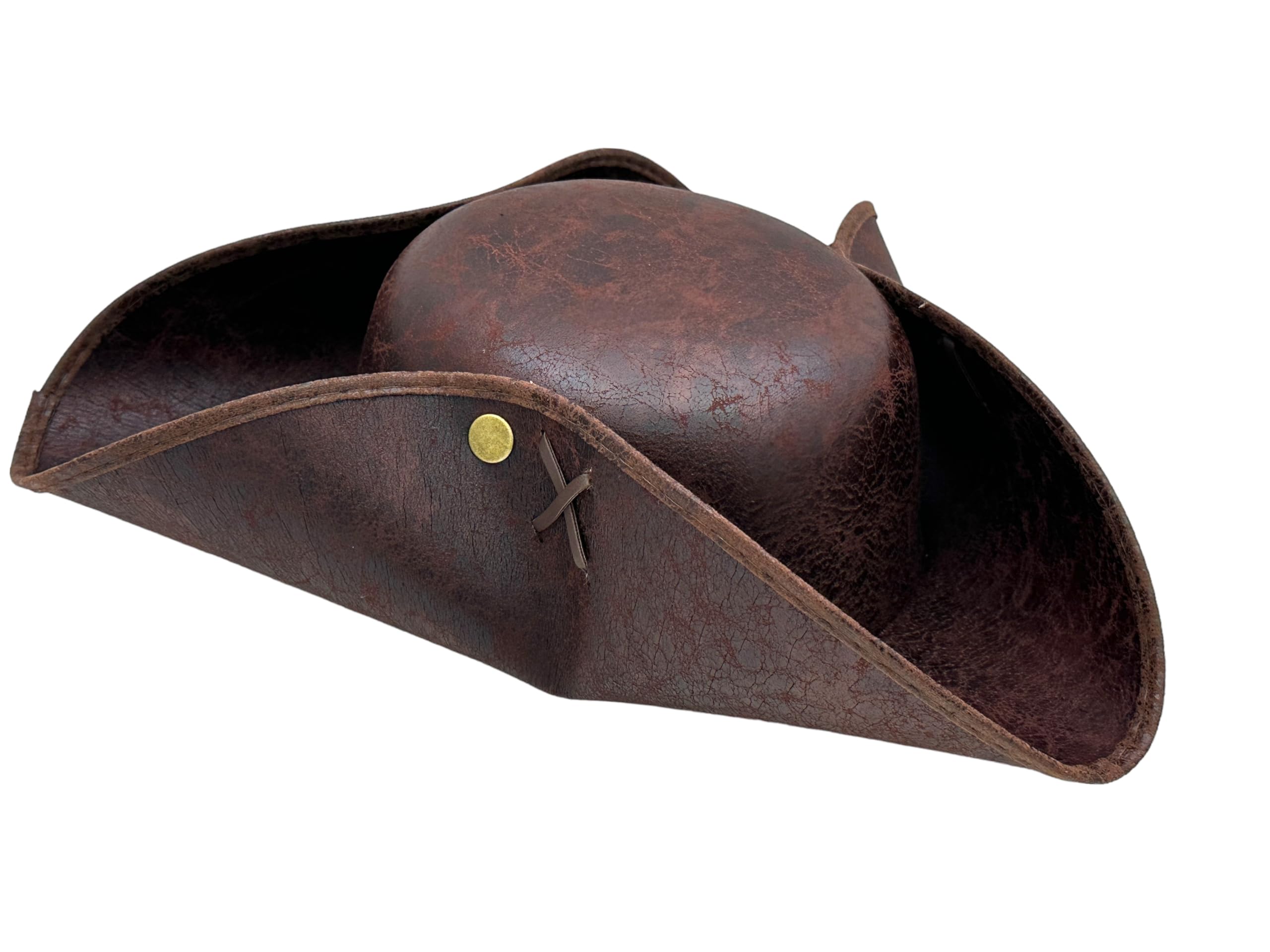 Velvetcrow Faux Leather Pirate Hat - Brown Distressed Leather Colonial Style Tricorn Hat