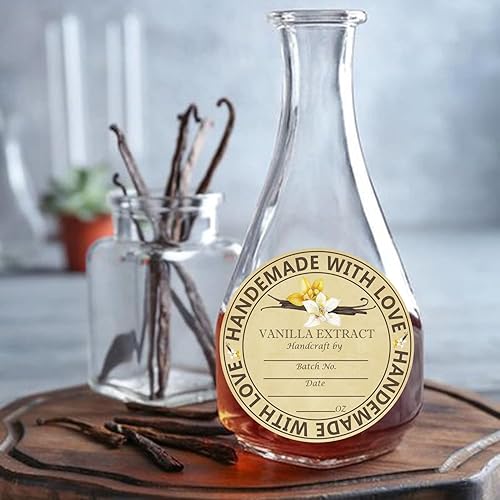 Miniatura 4 de Adhesivo de extracto de vainilla, redondo, marrón brillante, etiquetas de vainilla caseras de vainilla de Navidad, hechas en casa con calcomanías de
