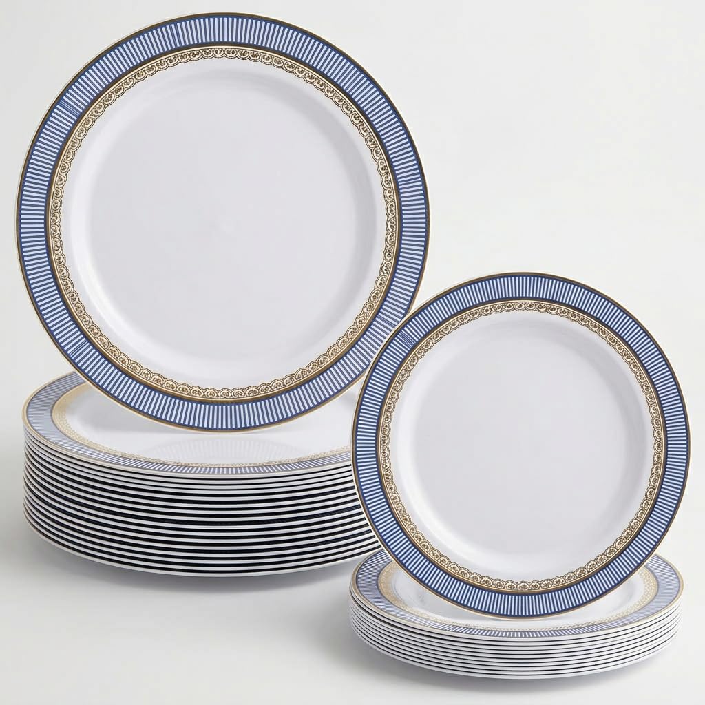 Blue & Gold Disposable Plates - 50 Piece Set -1