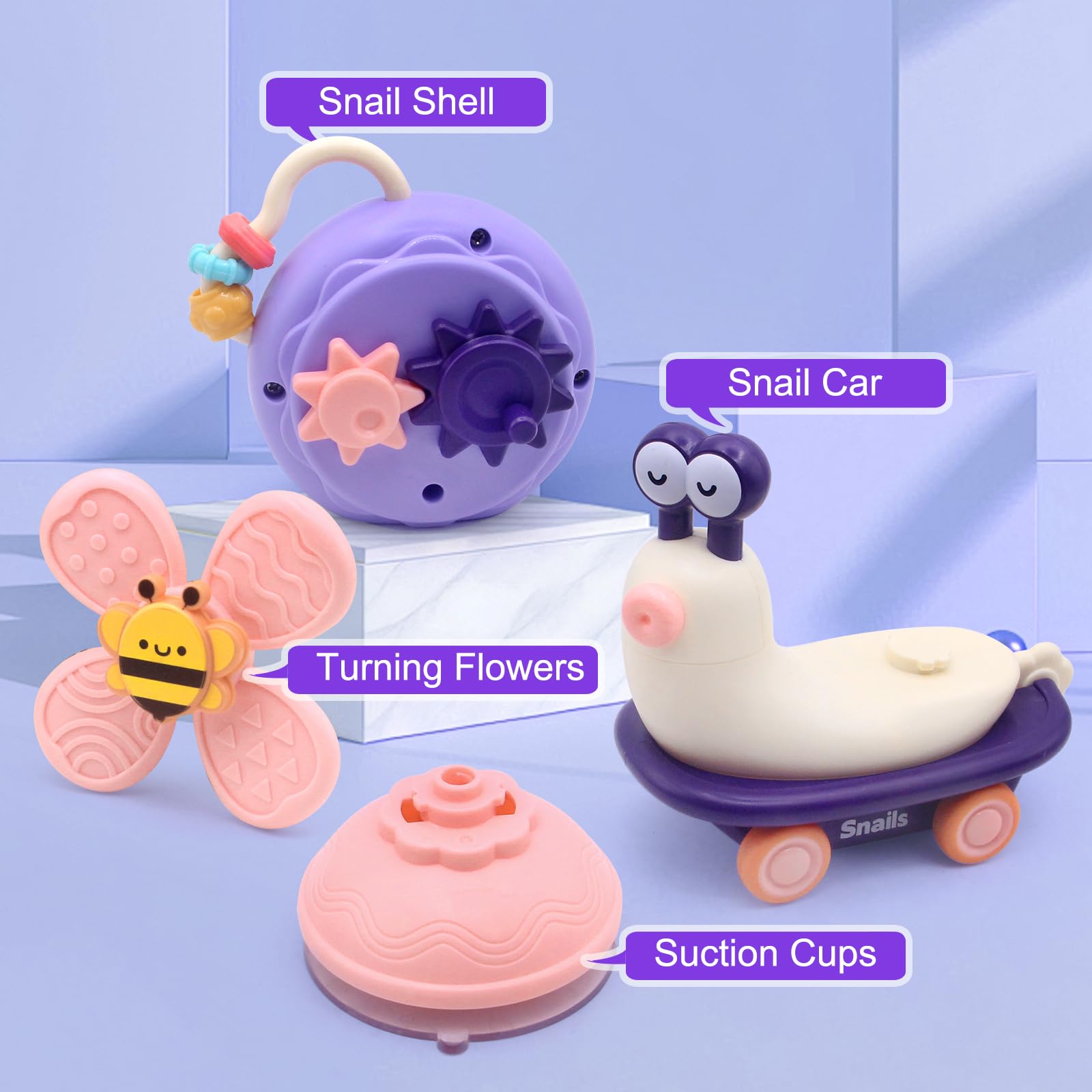 Jouet Ventouse Escargot Montessori - Jouet Sensoriel Bébé 6-12 Mois Avec Ventouse (Violet)