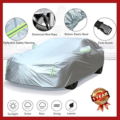 Miniatura 4 de Funda impermeable para todo tipo de clima, BEXITA para automóvil, para exteriores e interiores, para sedán (hasta 185 pulgadas)