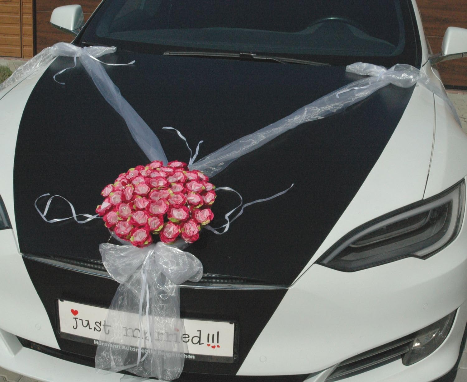 BEGEISTERT SCHMUCK Braut Paar Rose Deko Dekoration Autoschmuck Hochzeit Car Auto Wedding Deko Girlande PKW ®Auto-schmuck (Rosa)