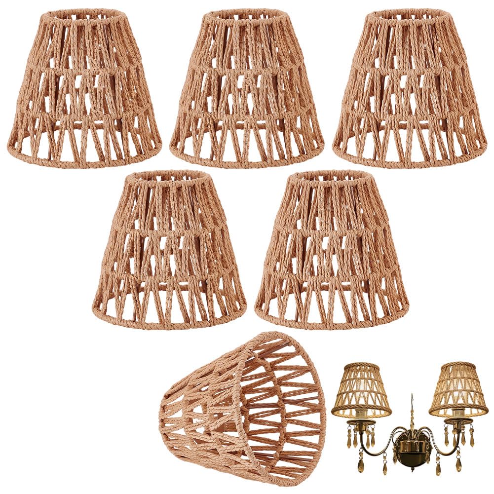 WEBEEDY 6PCS Small Rattan Bell Lamp Shade, Boho Rattan Shade Hand Woven Lampshade, Farmhouse Natural Rattan Light Cover for Table Lamp, Floor Lamp, Pendant Light & Wall Sconce