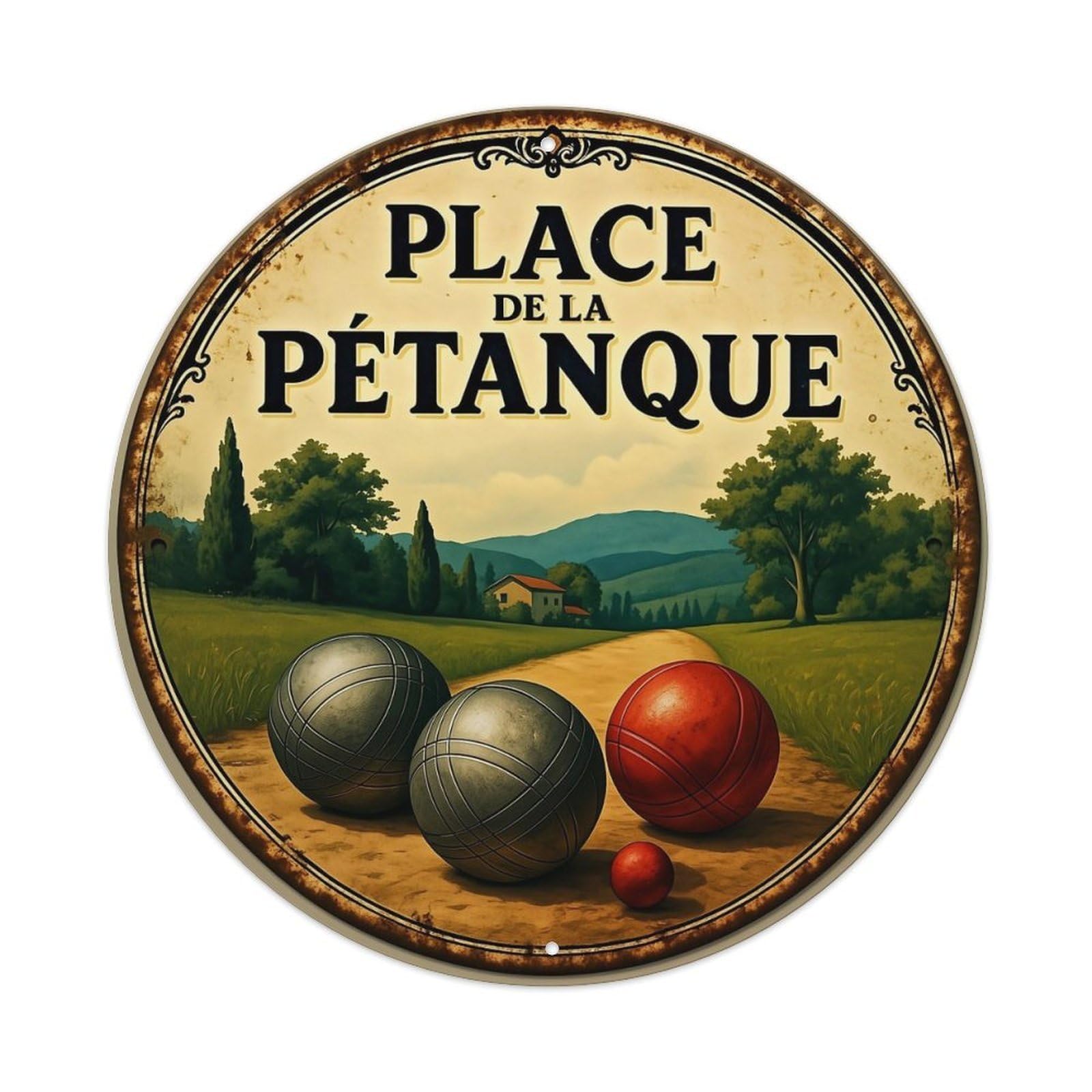Petanque Square Round Tin Sign Vintage Metal Sign Home Bar Garden Indoor & Outdoor Wall Decor Retro Metal Poster 8x8 Inch