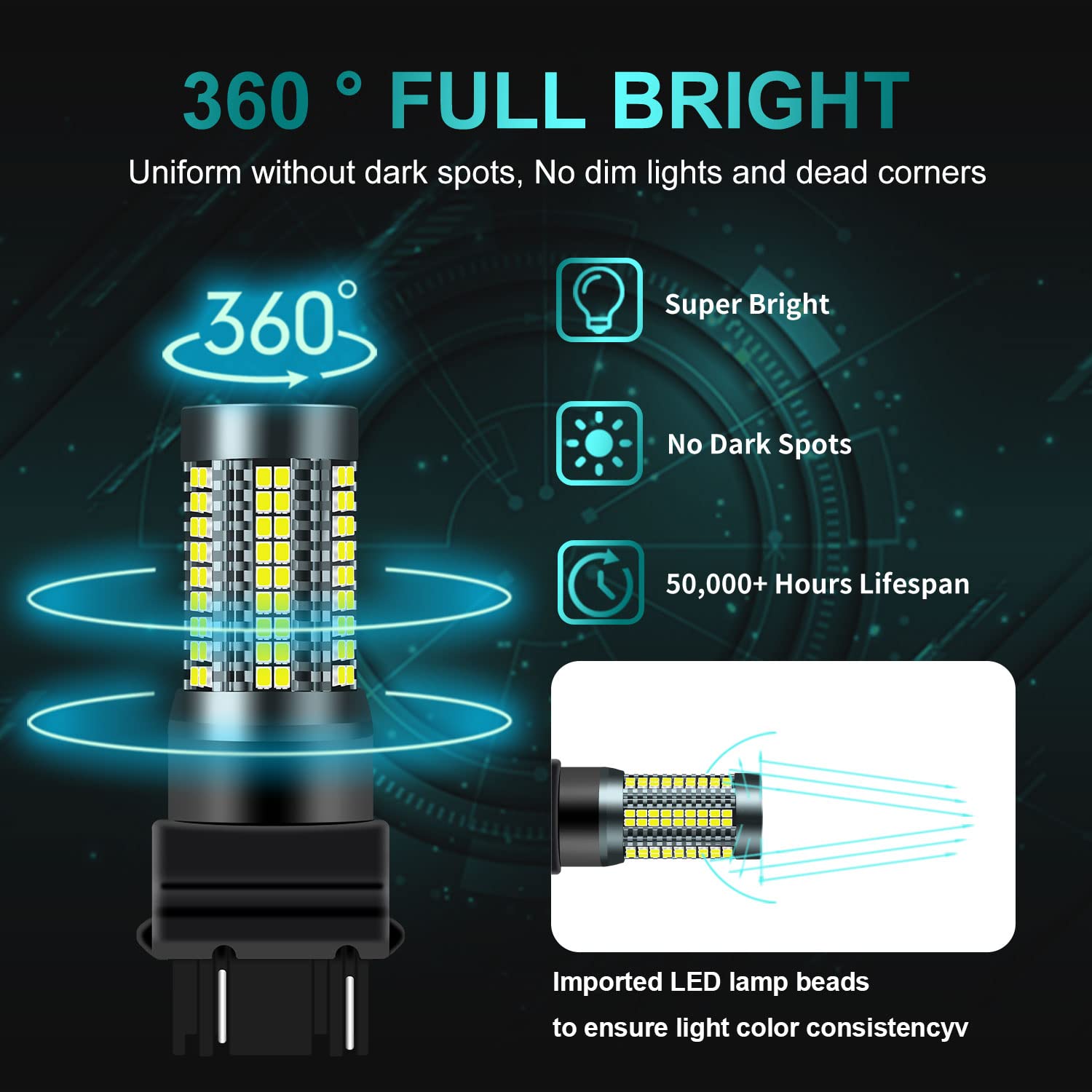 2 Ampoules LED Clignotant PY21W BAU15S - 126 SMD Ambre 3200LM - Compatible 7507 2641A 12496