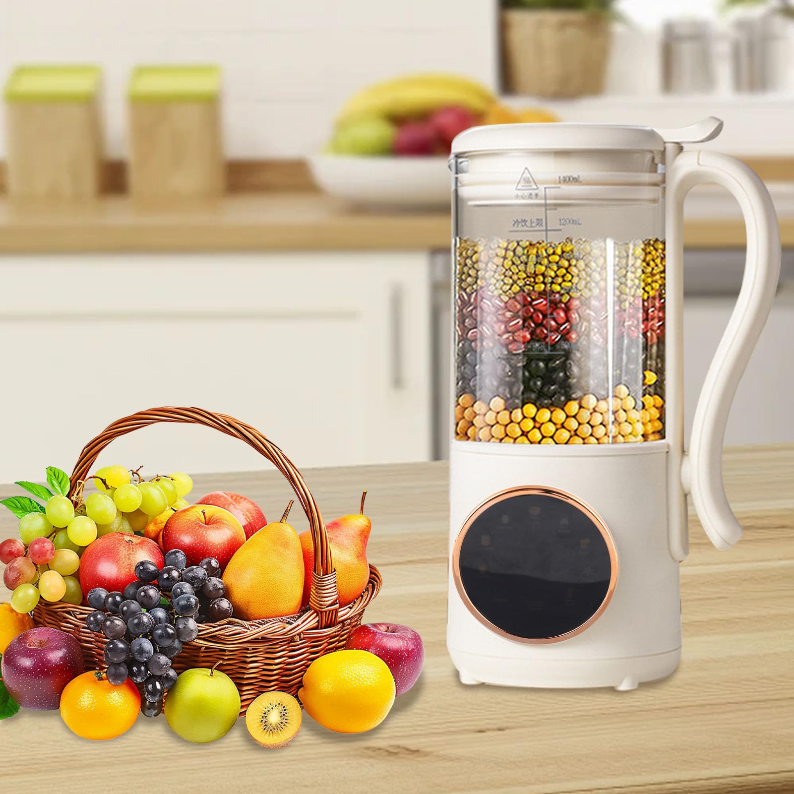 Automatyczna Maszyna do Wytwarzania Mleka Sojowego o Pojemności 1400 Ml, Wielofunkcyjny Robot Kuchenny do Podgrzewania żywności dla Dzieci Bez Filtra, Rodzinny Blender Mleka Orzechowego