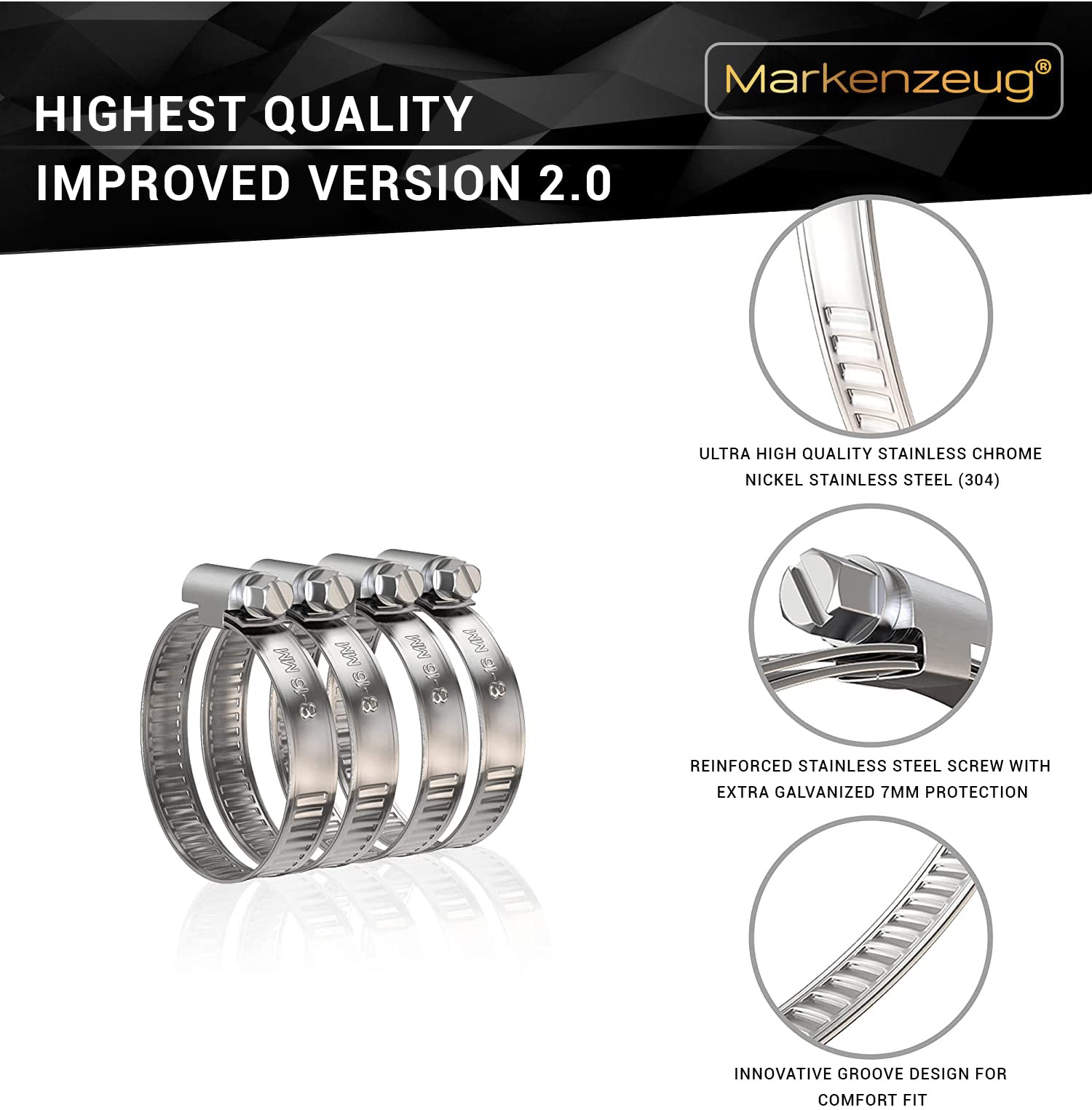 MARKENZEUG® Hose Clamps Set I Stainless Steel Hose Clamps I Pipe Clamps I Screw Clamps Rustproof I Hose Clamp for Washing Machine & Pool or Car I 8-16 mm Diameter I Set of 10 - Image 2