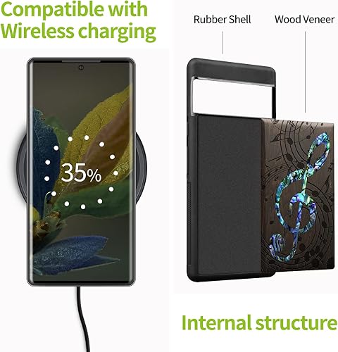 Miniatura 5 de Carveit Funda de madera de diseño para Google Pixel 6 Pro grabado de madera e incrustaciones de carcasa Funda de madera única compatible con