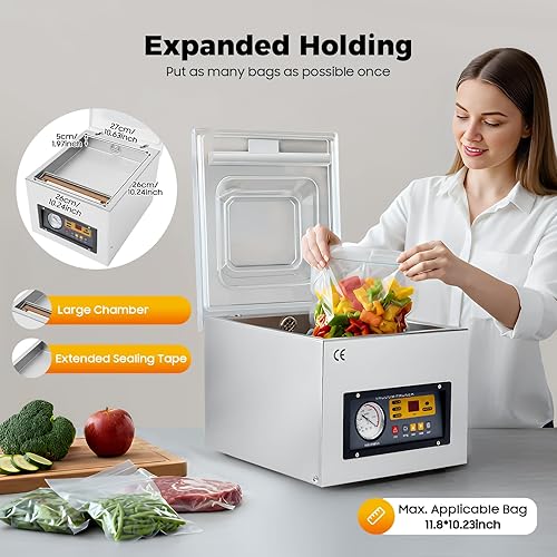 Miniatura 7 de Máquina selladora al vacío de cámara, DZ-260S Sellador al vacío de cámara de alimentos de cocina comercial para alimentos, granos, frutas, frutas