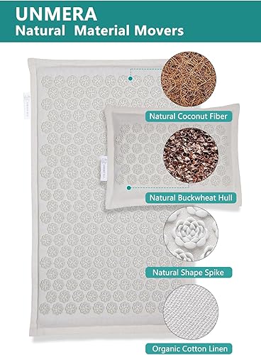 Vista 16 de UNMERA Juego de alfombrillas y almohadas de acupresión, lino natural de primera calidad y relleno de fibra de coco, apto para FSA/HSA, para alivio