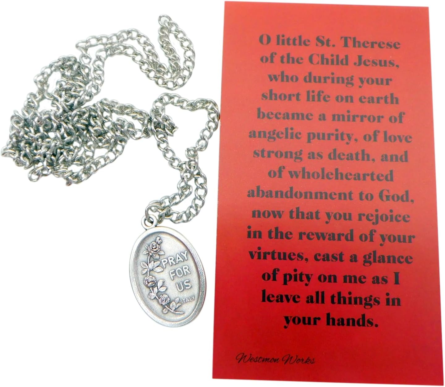 Westmon Works St Therese Medal Ladies Necklace Set with Medallion on a Stainless Steel Chain Boxed with Prayer Card Saint Expressions Premium Jewelry Series - Image 2
