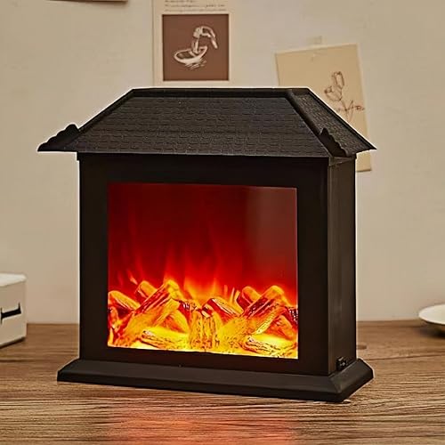 Miniatura 6 de Farol de chimenea pequeño y acogedor tradicional realista con efecto de llama de leña, luz LED, estilo carbón, lámpara de mesa para uso en Cuadrado
