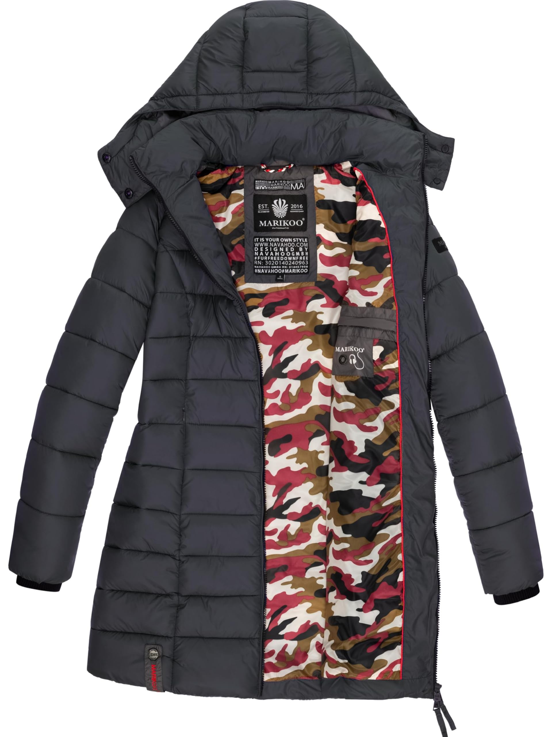 Marikoo Giacca trapuntata mezza stagione da donna Abendsternchen | cappotto lungo e caldo con cappuccio staccabile