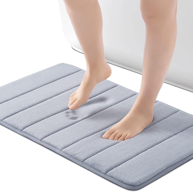 ROSMARUS Alfombra de baño de espuma viscoelástica, 17''x24'', gris | Alfombras de baño absorbentes de agua, ultra suaves, antideslizantes, de espuma gruesa, para piso y bañera, cuidado lavable a máquina