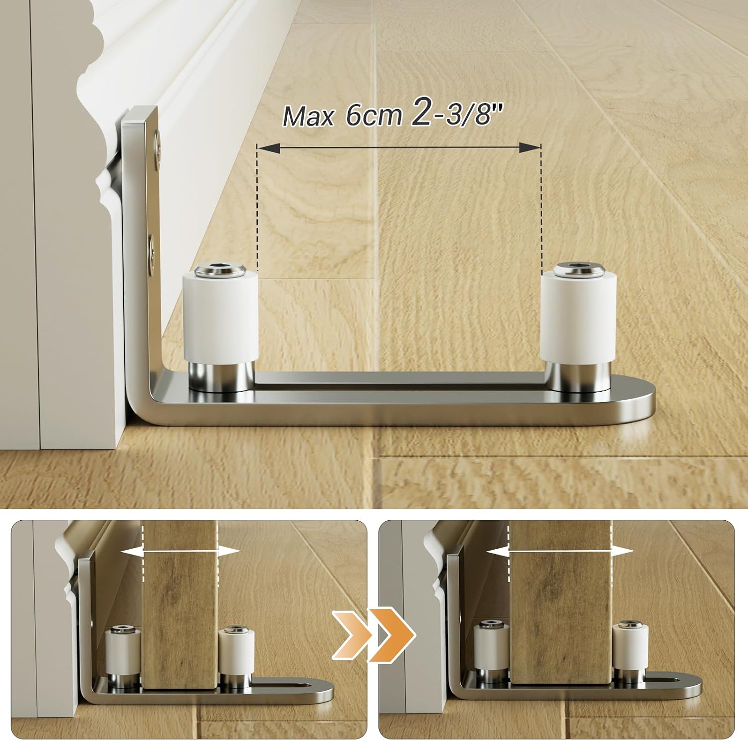 CCJH Barn Door Floor Guide Stainless Steel Adjustable Sliding Door Bottom Guide Ball Bearing Wall Mount- Non-Scratch