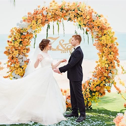 Miniatura 7 de Putros Soporte de telón de fondo redondo dorado de 7.2 pies, marco de arco de globos, arco de boda para ceremonia, fiesta de cumpleaños,