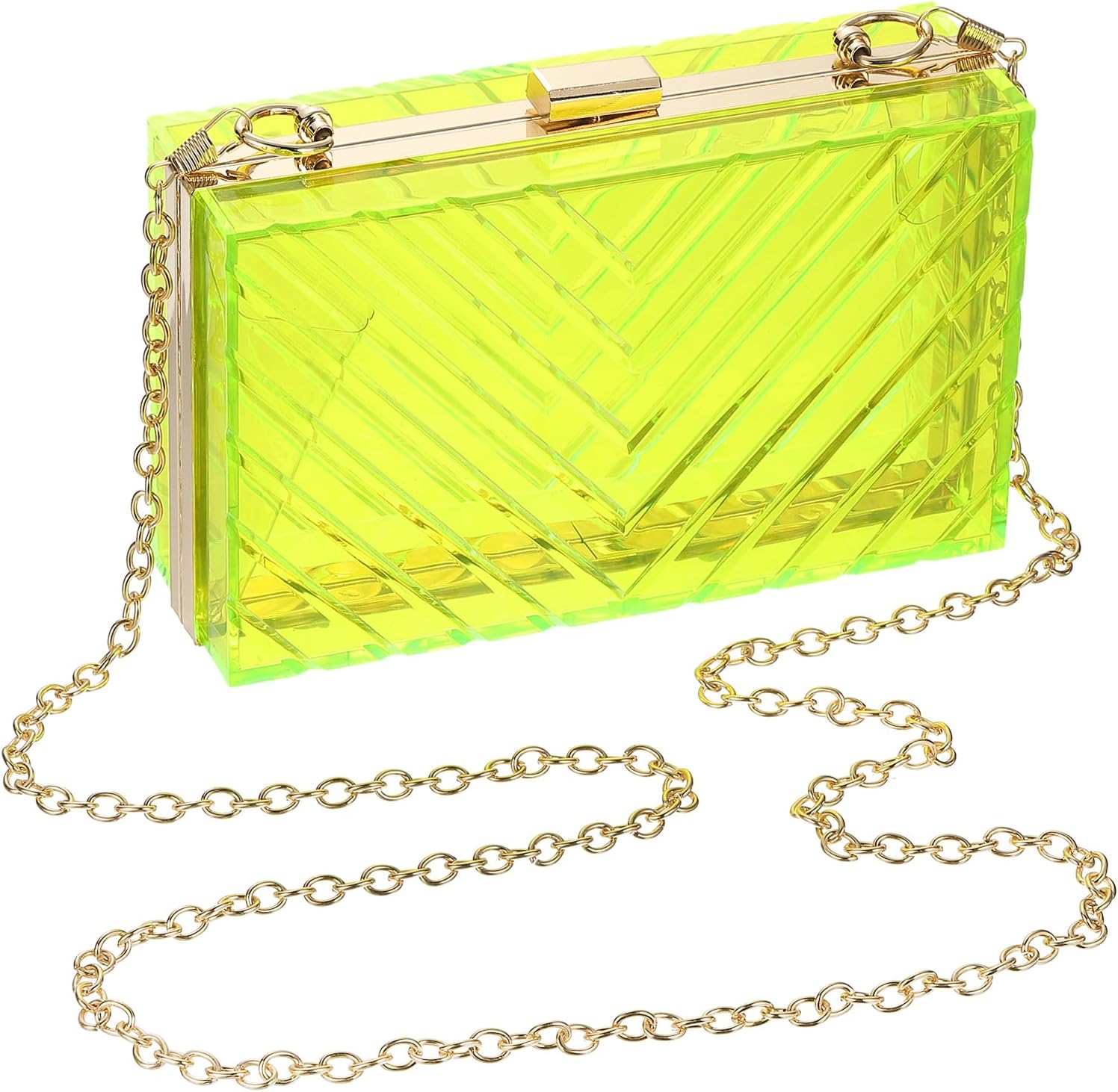 uxcell Women Acrylic Clear Clutch Purses Evening Handbag Crossbody Bag with Chain for Wedding Prom Party, Transparent/Gold