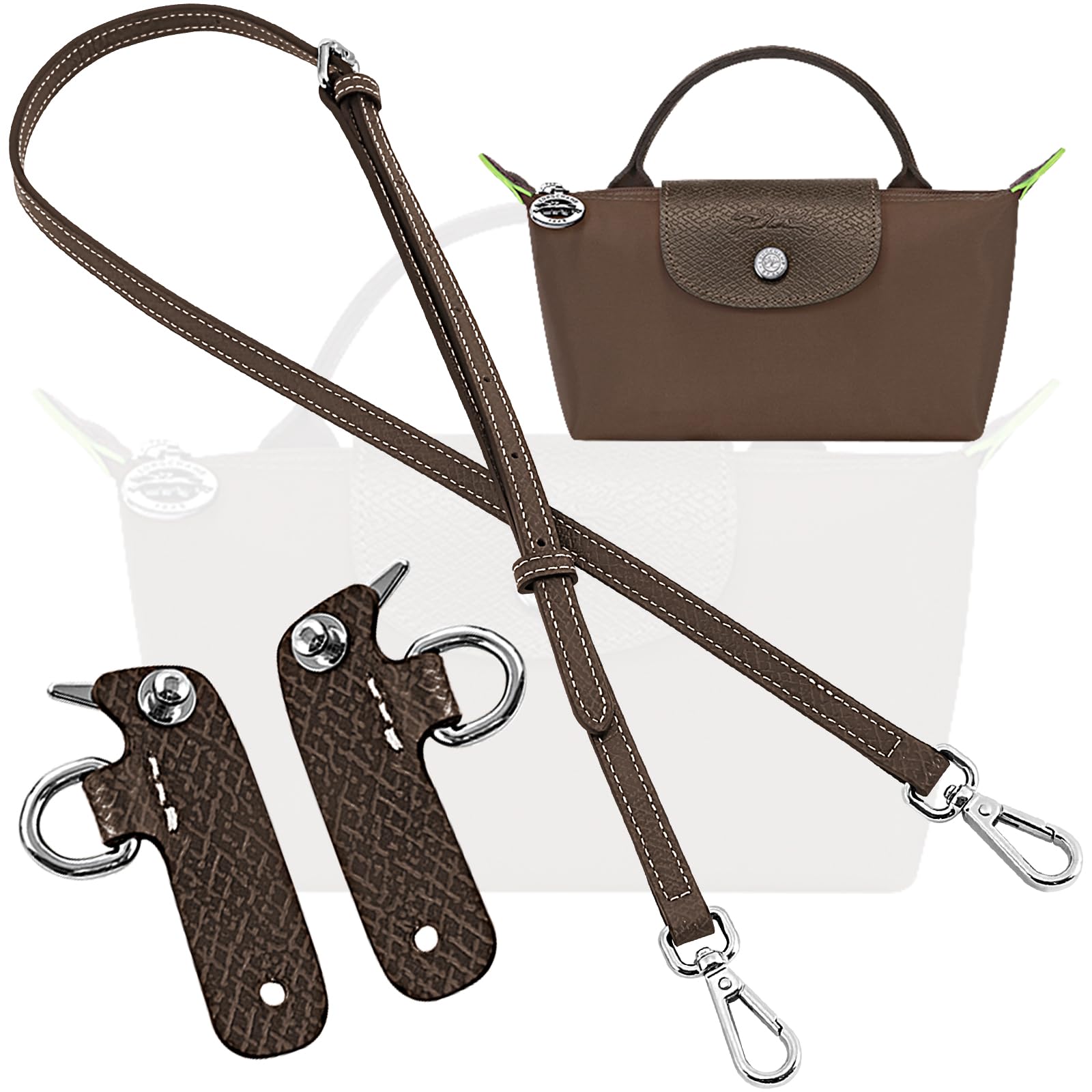 Bag Leather Strap Replacement Crossbody Shoulder Purse Straps for xs MINI Pouch, No Damage Conversion Kits Accessories Terra color(MINI-Terra-Silver hardware)