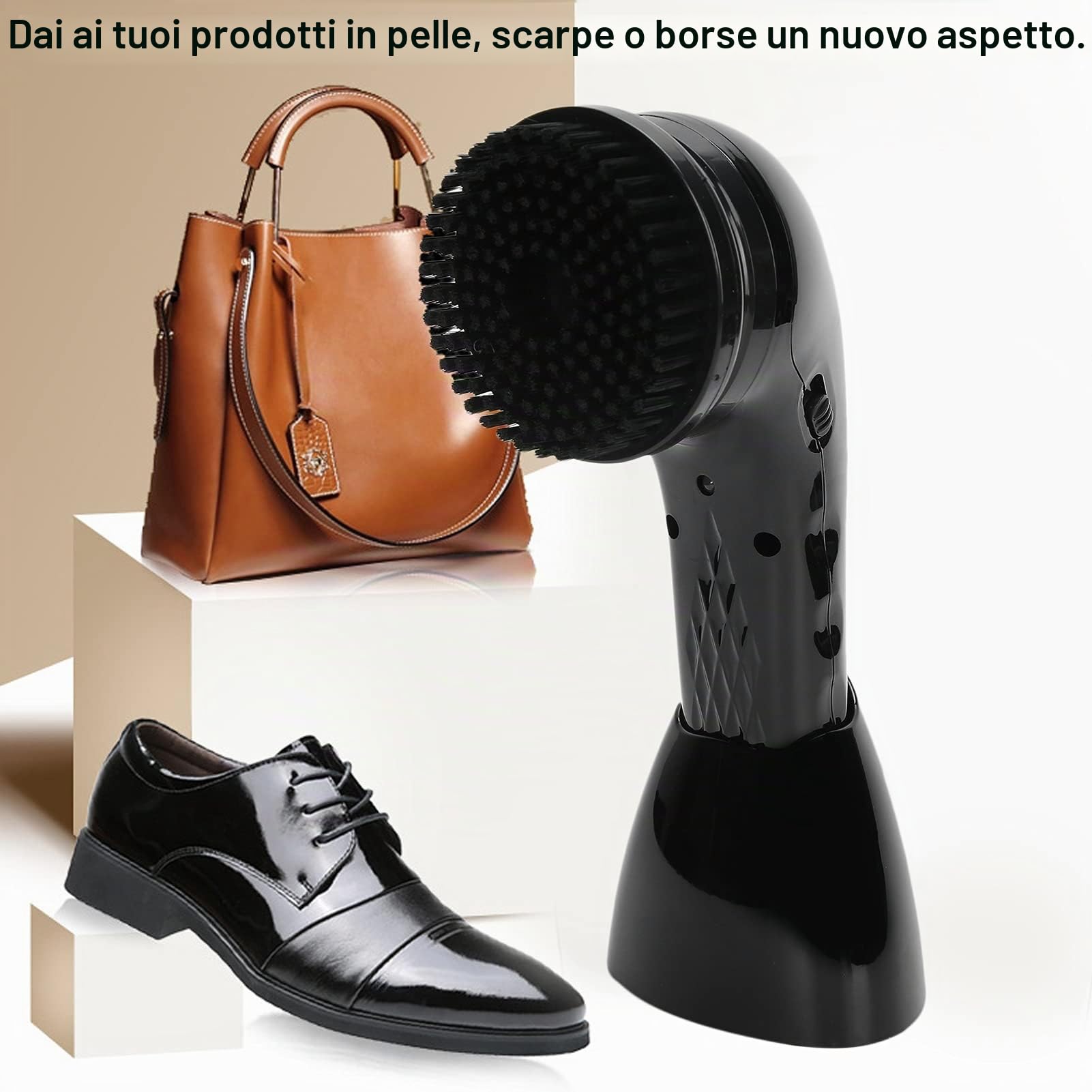 Lucidascarpe elettrico portatile e lima per piedi tutto in uno, kit ricaricabile per la cura e la pulizia della pelle con sei testine, kit per la lucidatura e la pulizia delle scarpe in pelle.