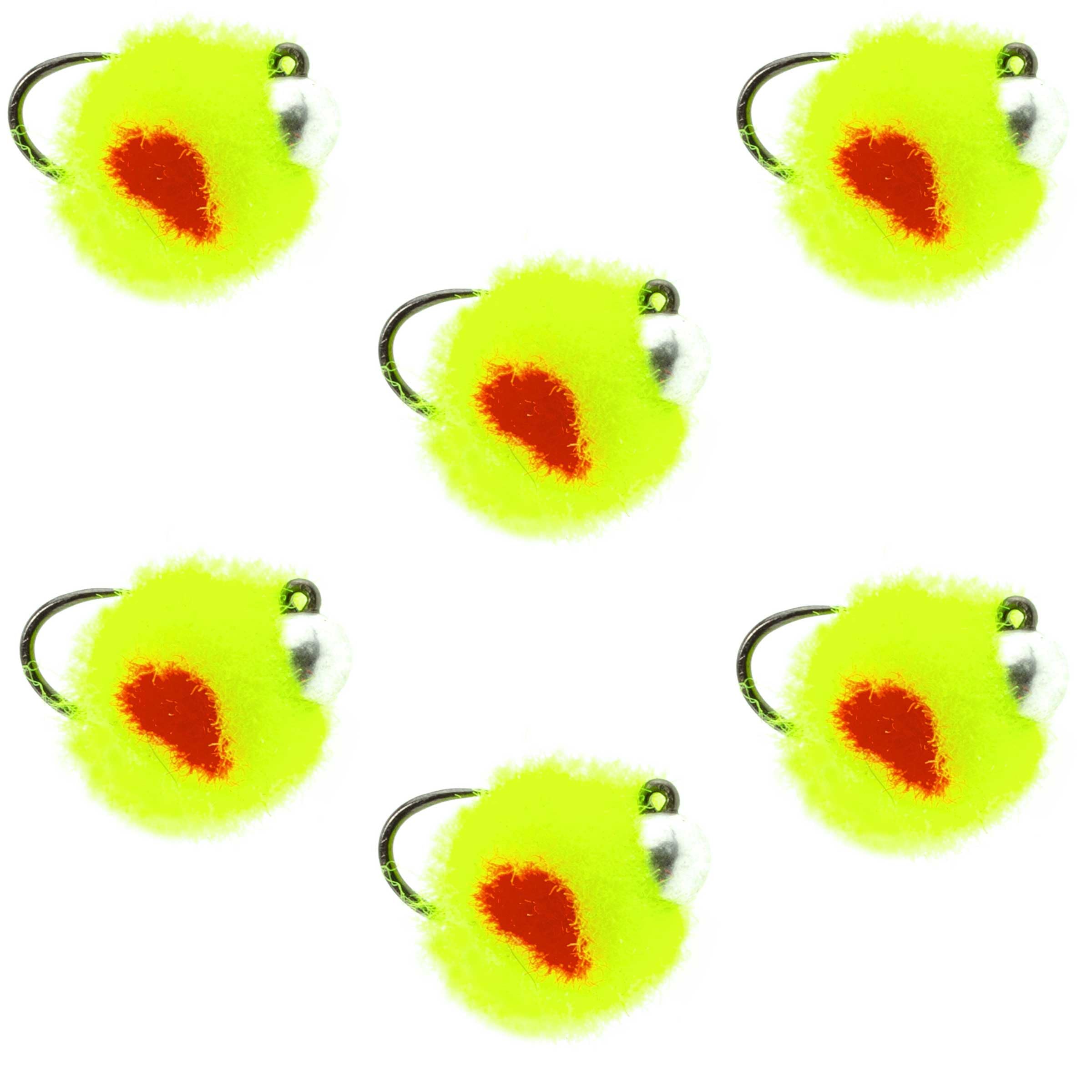 The Fly Fishing Place Tungsten Bead Barbless Euro Jig Chartreuse Egg Czech Nymph Flies, Size 14, 6-Pack