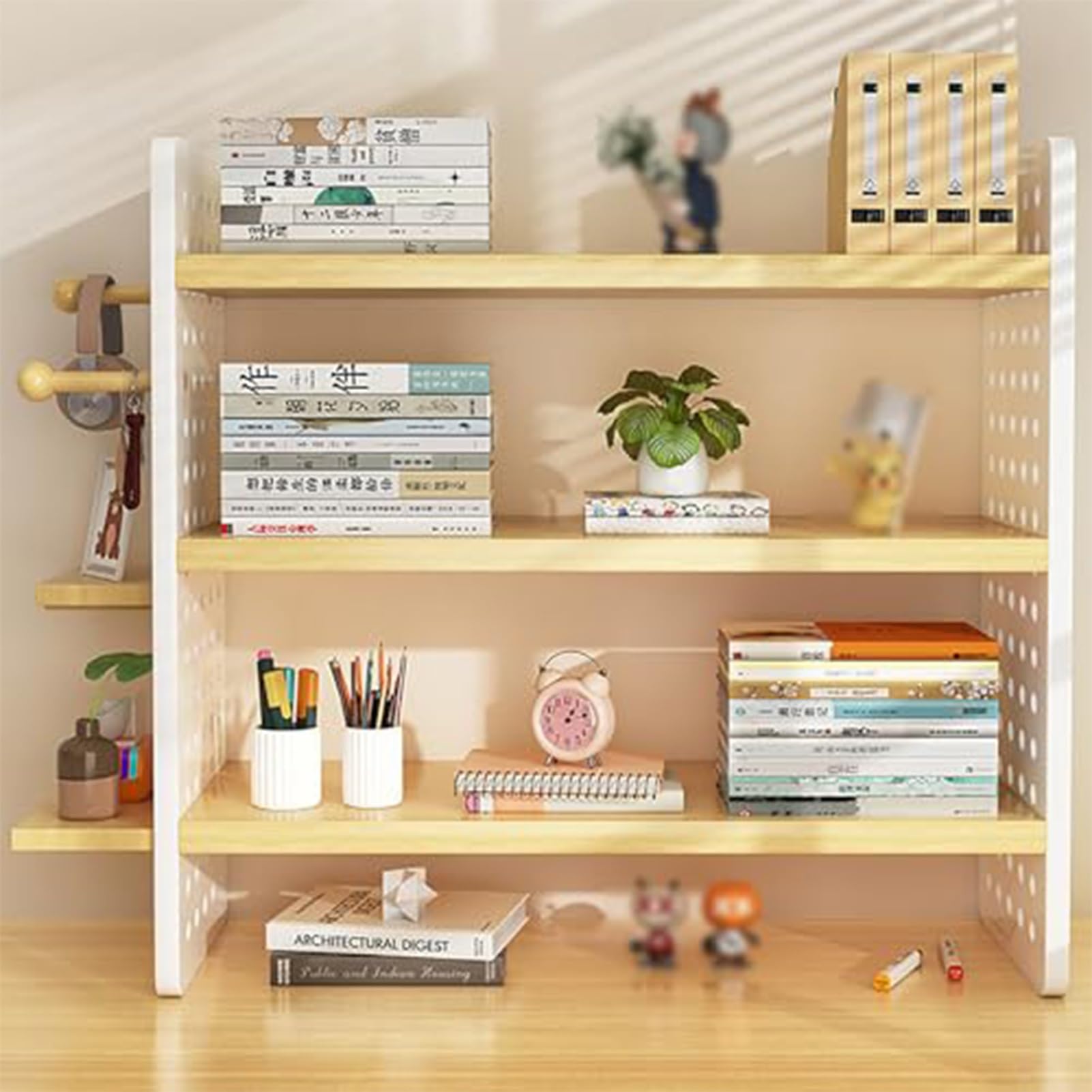Estantería De Madera Para Escritorio,Estante Exhibición Almacenamiento Sobremesa,Librería Multiusos Para Escritorio,Estante De Oficina Con Panel Perforado Organizador(B,40x15x60cm/15.7x6x23.6in)