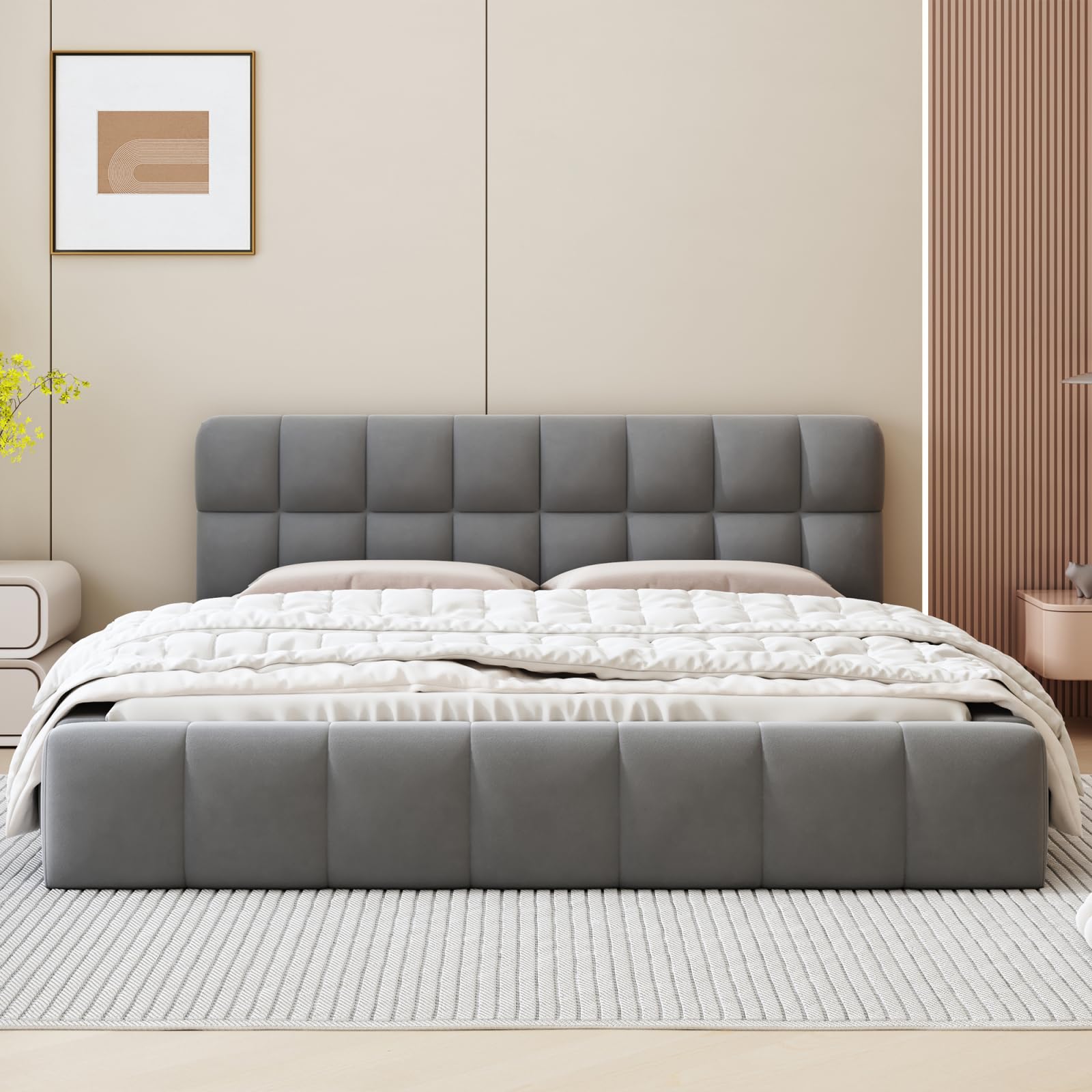 Luxe tweepersoonsbed Meghan (stof/ribbels