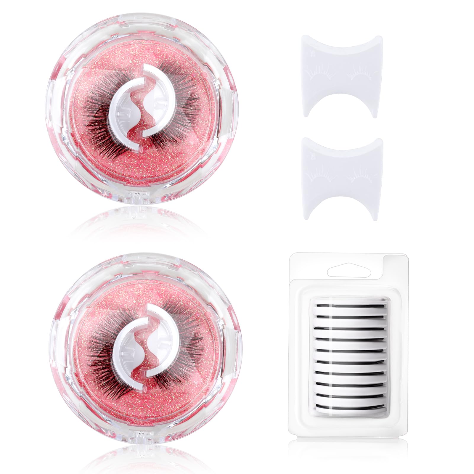 2 Pares de Pestañas Postizas y 10 Tiras Adhesivas, Pestañas Autoadhesivas Reutilizables, pestañas postizas naturales impermeables para Mujeres