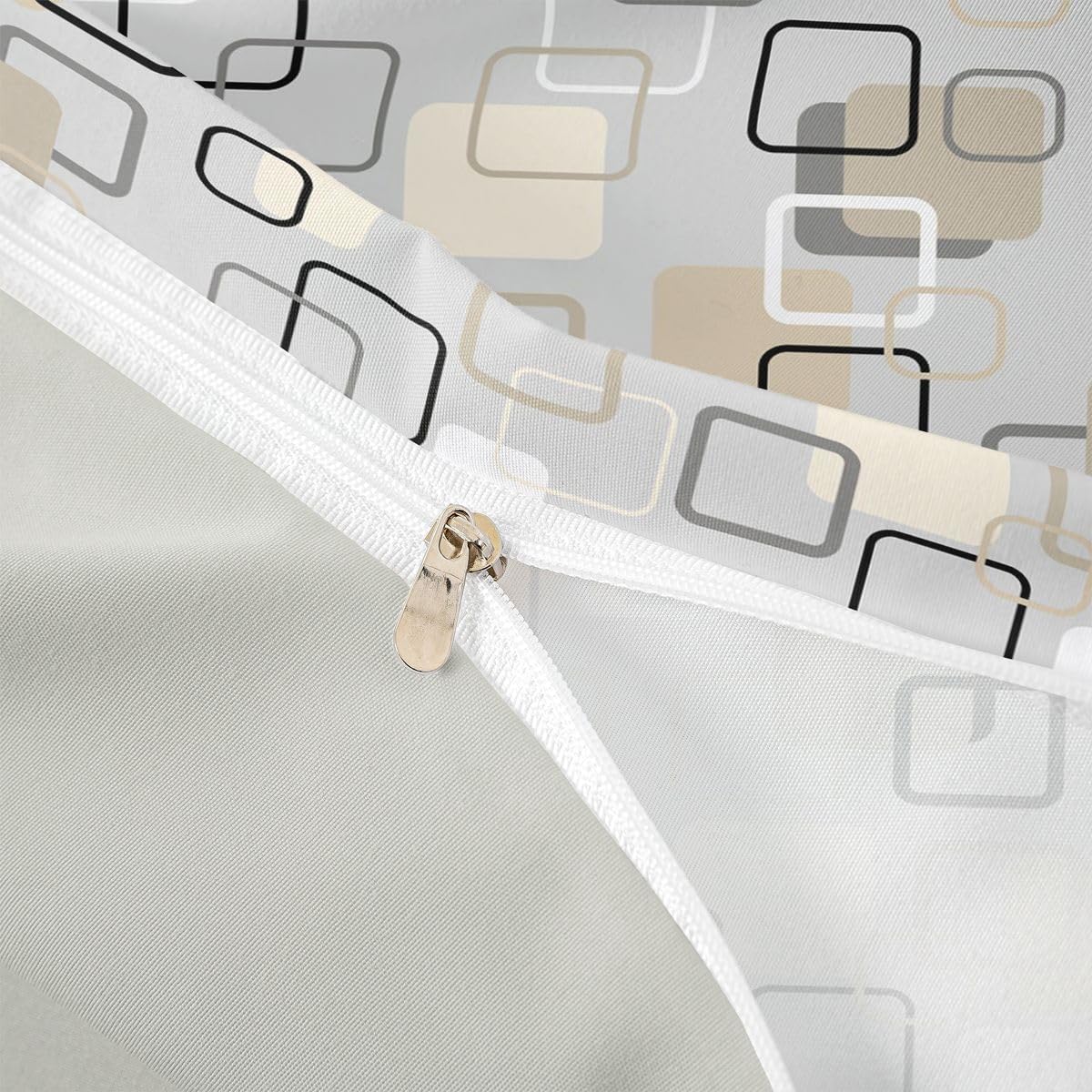Erosebridal Minimalist Geometric Square Bedding Set Queen Mid-Century Plaid Duvet Cover Neutral Gray Beige Abstract Comforter Cover for Kids Girls Boys Adults Modern Checkered Bed Set